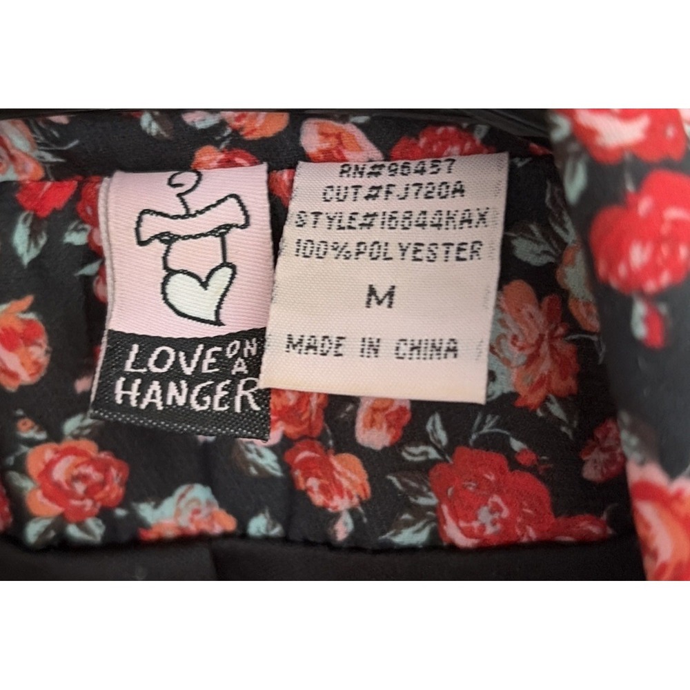 Love on a Hanger Floral Blazer Jacket Women's M Black Red Rose Print Open Front - Picture 2 of 6